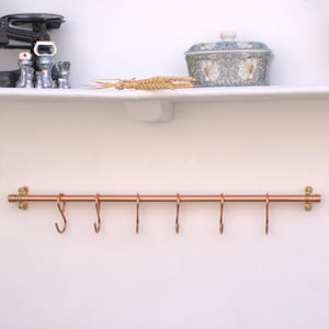 Pot Rack 24&quot; With 6 Copper Hand Forged Rustic French Farmhouse Butcher Hooks