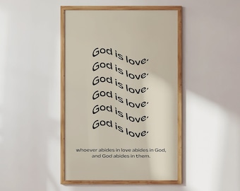 GOD IS LOVE Black Printed & Shipped | Christian Aesthetic Faith Poster | Modern Scripture Decor | Bible verse prints | Christian Home Decor