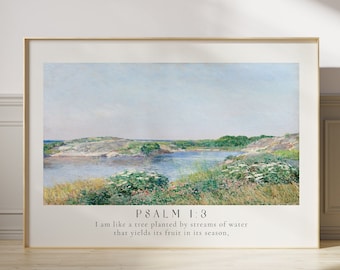 Psalm 1 A Tree Planted By Rivers Of Water Landscape, Claude Monet, Bible verse prints, Modern Christian Home Decor, Christian Faith Poster