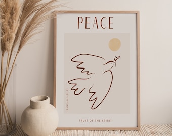 Beżowy plakat z wersetem biblijnym „Pokój” | Minimalistyczna sztuka | Wydrukowano i wysłano | Nowoczesny wystrój Pisma Świętego | Chrześcijański wystrój domu | Chrześcijański wydruk
