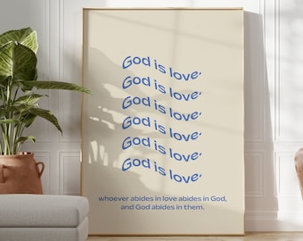 GOD IS LOVE Blue Printed & Shipped | Christian Aesthetic Faith Poster | Modern Scripture Decor | Bible verse prints | Christian Home Decor