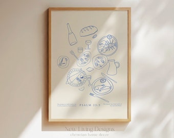 Psalm 23 Still life Modern Illustration, Printed & Shipped Scripture Decor, Bible verse prints, Christian Home Decor, Christian Faith Poster