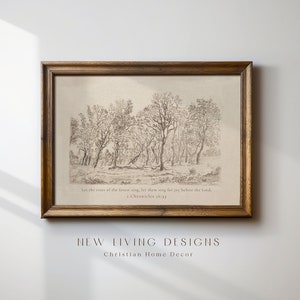 Werset biblijny Vintage Tree Sketch, Antique Drawing, Rustic Country Art Print Scripture Decor, Wysłany Christian Home Decor, Faith Poster