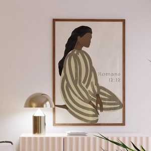 Romans 12 Praying Woman artwork | Printed & Shipped | Modern Scripture Décor | Bible verse prints | Christian Home Décor | Christian Print |