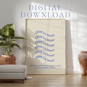 GOD IS LOVE Blue Digital Download | Modern Scripture Decor | Bible verse prints | Christian Home Decor | Christian Aesthetic Faith Poster