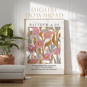 Matthew 6 Floral Pink | Do not worry Digital Download | Modern Scripture Decor | Bible verse prints | Christian Home Decor | Christian Print