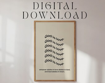 GOD IS LOVE Black Digital Download | Modern Scripture Decor | Bible verse prints | Christian Home Decor | Christian Aesthetic Faith Poster