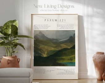 Psalm 121 I lift up my eyes to the Hills Poster, Landscape Art, Bible verse prints, Modern Christian Home Decor, Christian Faith Poster