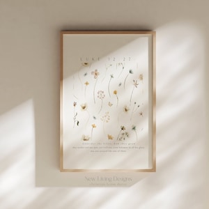 Consider the lilies neutral Floral pattern, Printed & Shipped, Modern Scripture Decor, Bible verse print, Christian Home Decor, Faith Poster