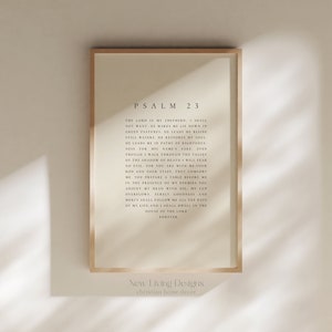 Pôster bege do Salmo 23, impresso e enviado, impressões minimalistas de versículos bíblicos, decoração cristã para casa, pôster de tipografia das escrituras, pôster de fé