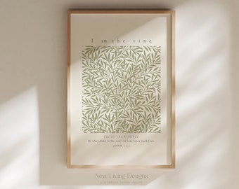 I am the vine Vintage poster, Printed & Shipped, Modern Scripture Decor, Bible verse prints  | Christian Home Decor | Faith Poster