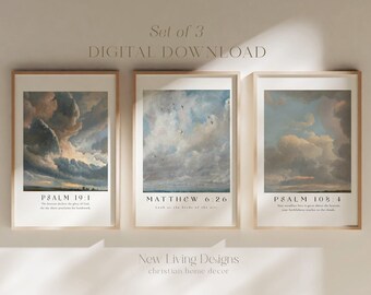 Set of 3 Cloud Collection Printable Wall Art | Digital Download | Monet | Modern Scripture Decor | Bible verse prints | Christian Home Decor