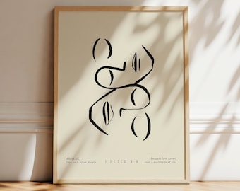 Love each other 1 Peter Poster, Minimalist Abstract Japandi Art, Bible verse prints, Modern Christian Home Decor, Christian Faith Poster