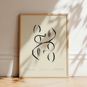 Liebt euch gegenseitig 1 Peter Poster, Minimalistische Abstrakte Japandi Kunst, Bibel Verse Drucke, Moderne Christliche Wohnkultur, Christlicher Glaube Poster