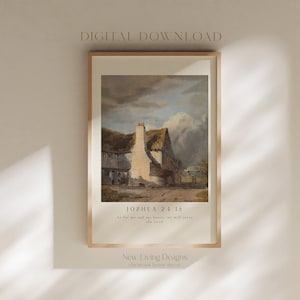 As For Me And My House, Vintage Beige Bible Poster | Digital Download | Modern Scripture Decor | Bible verse prints | Christian Home Decor