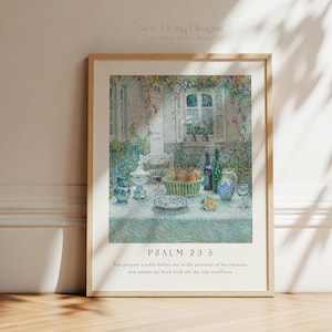 Psalm 23 You prepare a table before me Poster, French Vintage Art, Bible verse prints, Modern Christian Home Decor, Christian Faith Poster