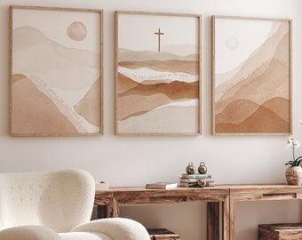 Psalm:23 Set of 3 | Minimal Desert art | Printed & Shipped | Modern Scripture Decor | Bible verse prints  | Christian Home Decor Print