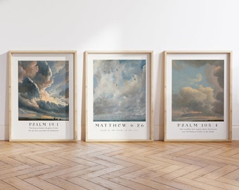 Bible verse prints Set of 3 Clouds Printed & Shipped | Modern Scripture Decor | Claude Monet | Childe Hassam | Christian Home Decor Print