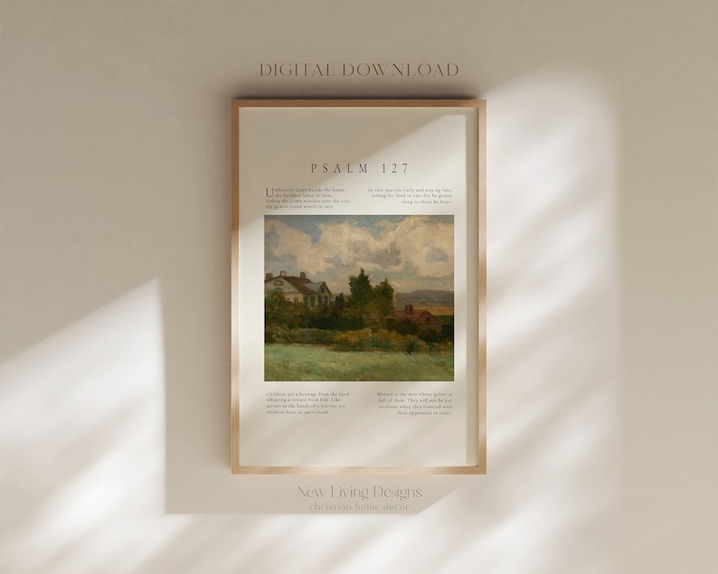 Psalm 127 Unless the Lord Builds the House Poster, Digital Download, Vintage Scripture Decor, Bible verse prints, Christian Home Decor