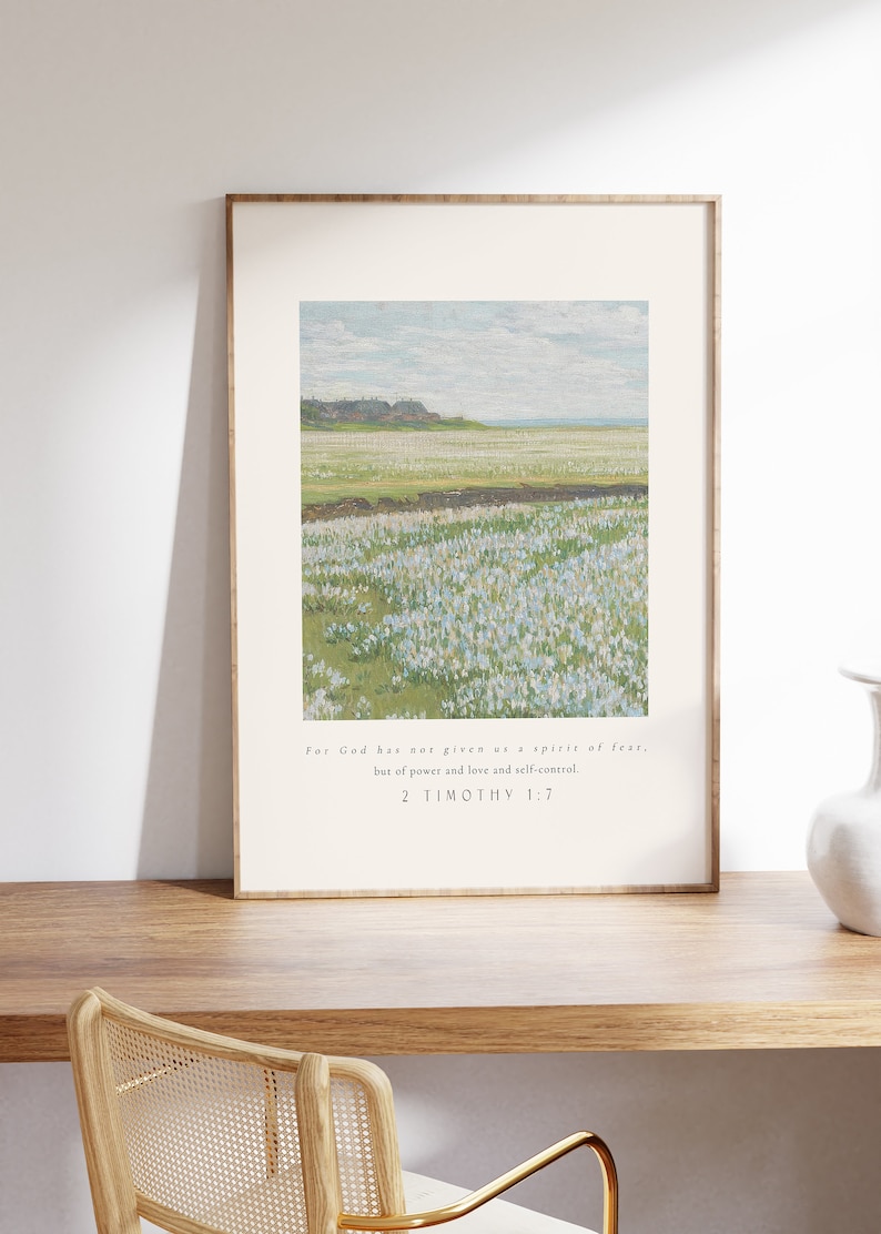 2 Timothy 1:7 Floral Landscape Poster, Printed & Shipped, Modern Scripture Decor, Bible verse prints, Christian Home Decor, Christian Faith