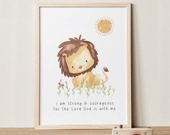 Strong and Courageous Watercolour Christian nursery decor | Printed & Shipped | Bible verse nursery print | Modern Christian Scripture Print