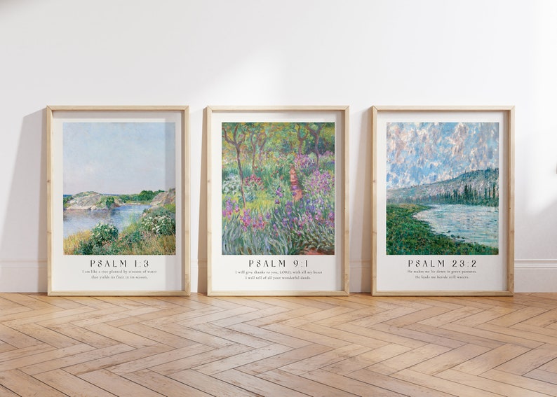 16 x 20 Psalm Collection Printed & Shipped | Modern Scripture Decor | Bible verse prints | Claude Monet | Childe Hassam | Christian Home Decor Print