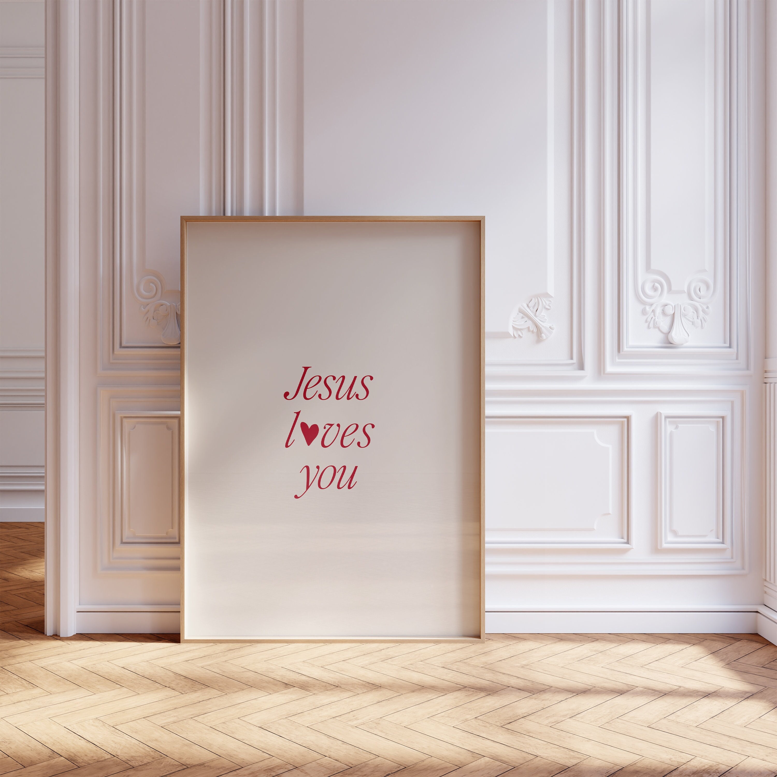 Modern Jesus Loves You Minimalist heart poster for Christian Home decor, Printed & Shipped, Christian Aesthetic Scripture Decor,  Wall Art