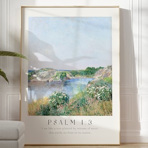 Psalm 1:3 A Tree Planted By Rivers Of Water Poster, Bible verse prints, Modern Christian Home Decor, Christian Faith Poster