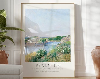 Salmo 1:3 Un albero piantato da fiumi d&#39;acqua Poster, stampe di versetti della Bibbia, Decorazioni per la casa cristiane moderne, Poster di fede cristiana
