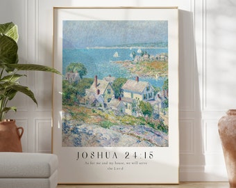 As For Me And My House We Will Serve The Lord Poster, Childe Hassam, Bible verse prints, Modern Christian Home Decor, Christian Faith Poster