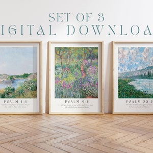 Set of 3 Psalm Collection Printable Wall Art | Digital Download | Monet | Modern Scripture Decor | Bible verse prints | Christian Home Decor