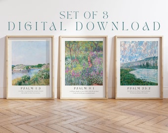 Set of 3 Psalm Collection Printable Wall Art | Digital Download | Monet | Modern Scripture Decor | Bible verse prints | Christian Home Decor