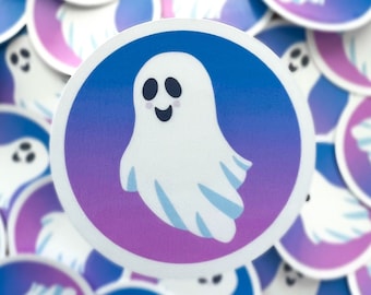 Sunset Ghost | Vinyl Waterproof Sticker | Halloween Ghosty Sticker | Cute Ghost | Halloween Ghostie | Cute Ghoul | Blushing Ghost Decal |