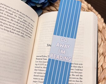 Go Away I'm Reading Linen Paper Bookmark | Present for Book Lover | Gift for Reader | Bookish Accessory | Book Club Swag | Blue Page Holder