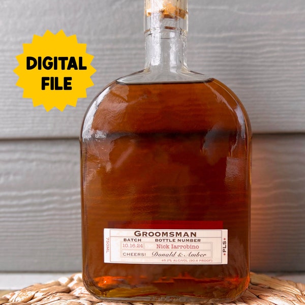 Digital File, Groomsmen whiskey label | | Bourbon label | Custom wedding party present | Best Man gift | Personalized Custom Groomsman gifts