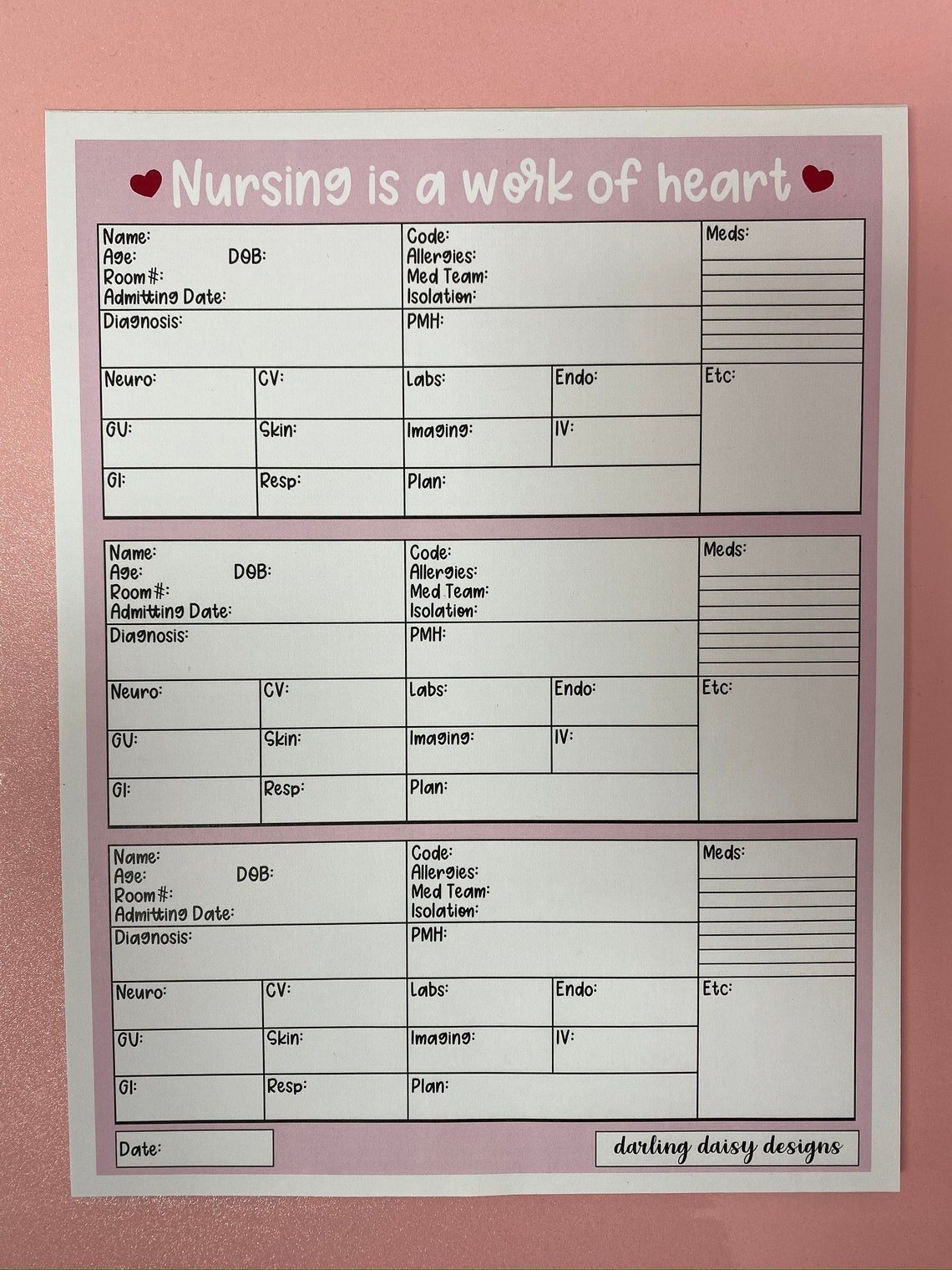 Nursing Report Notepad Pink Three Patient Nursing Is A Work Etsy