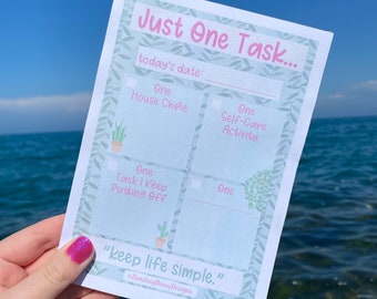 Just One Task Notepad | Self Love Notepad | Self Care Notepad | Calming To-Do List | Plant Mama Notepad | Cute Daily Planner | Notebook