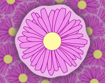 Pink Daisy Sticker, Pink Chamomile, Gerber Daisy Sticker, Aster Sticker, Coneflower Sticker, Glossy Waterproof Sticker, Bright and Fun Decal