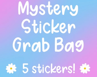 Mystery Sticker 5-Pack | Vinyl Waterproof Stickers | Surprise Stickers | Sticker Grab Bag | Cute Mystery Sticker Grab Bag