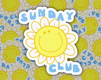 Sunday Club Sticker | Sweet Sundays | Sunday is My Favorite | Sunday Decal | Sunday’s are the Best Days | Daisy Smiley Face Sticker | Sunny