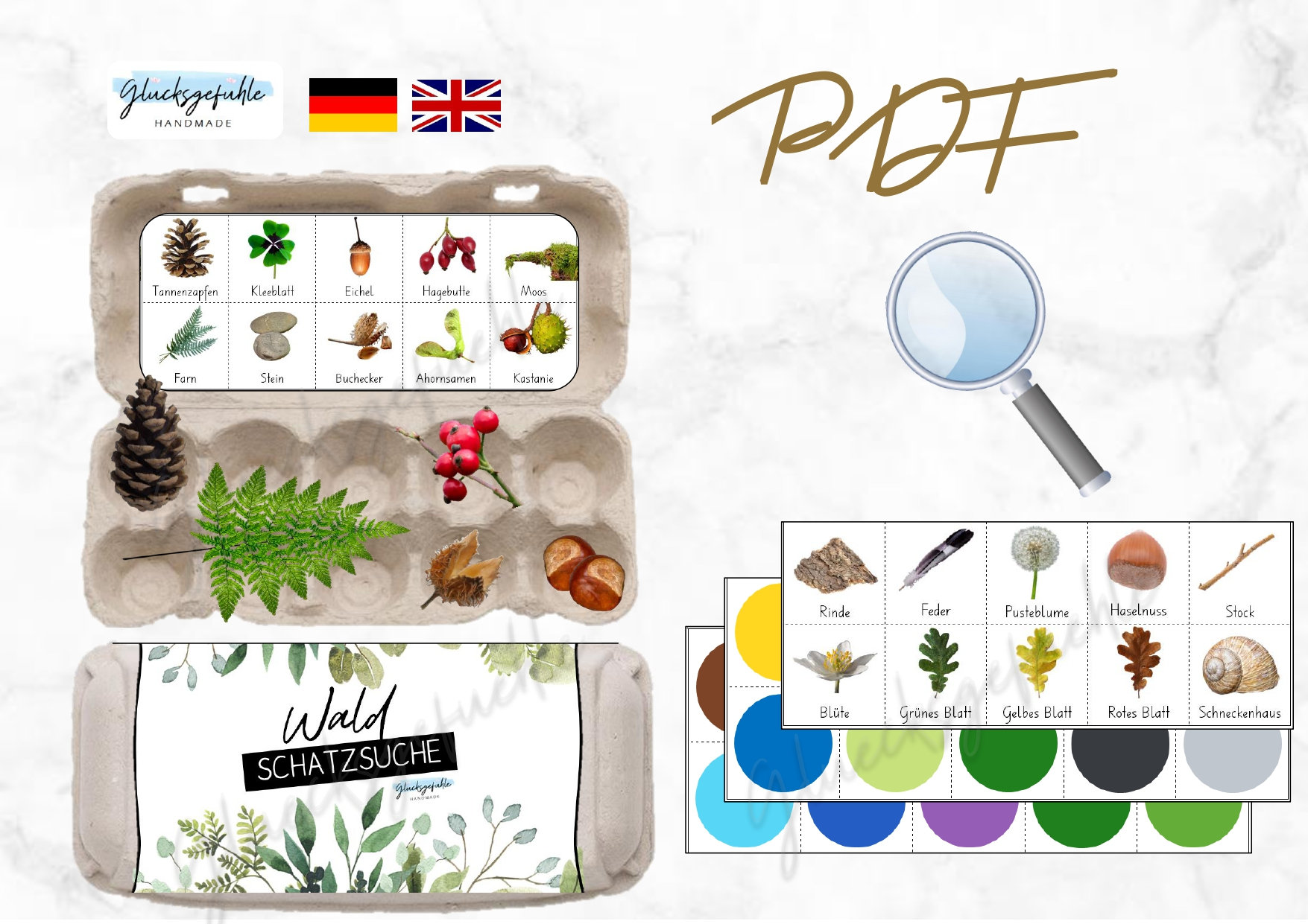 PDF Wald Eierkarton Schatzsuche Schnitzeljagd, PDF Forest Scavenger