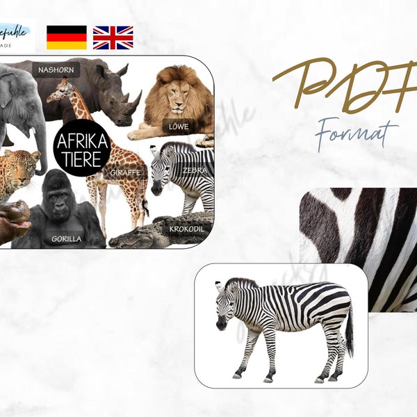 PDF Afrika Tiere Paket Montessori, Merkspiel, Spiel, PDF Africa Animals, Deutsch & English