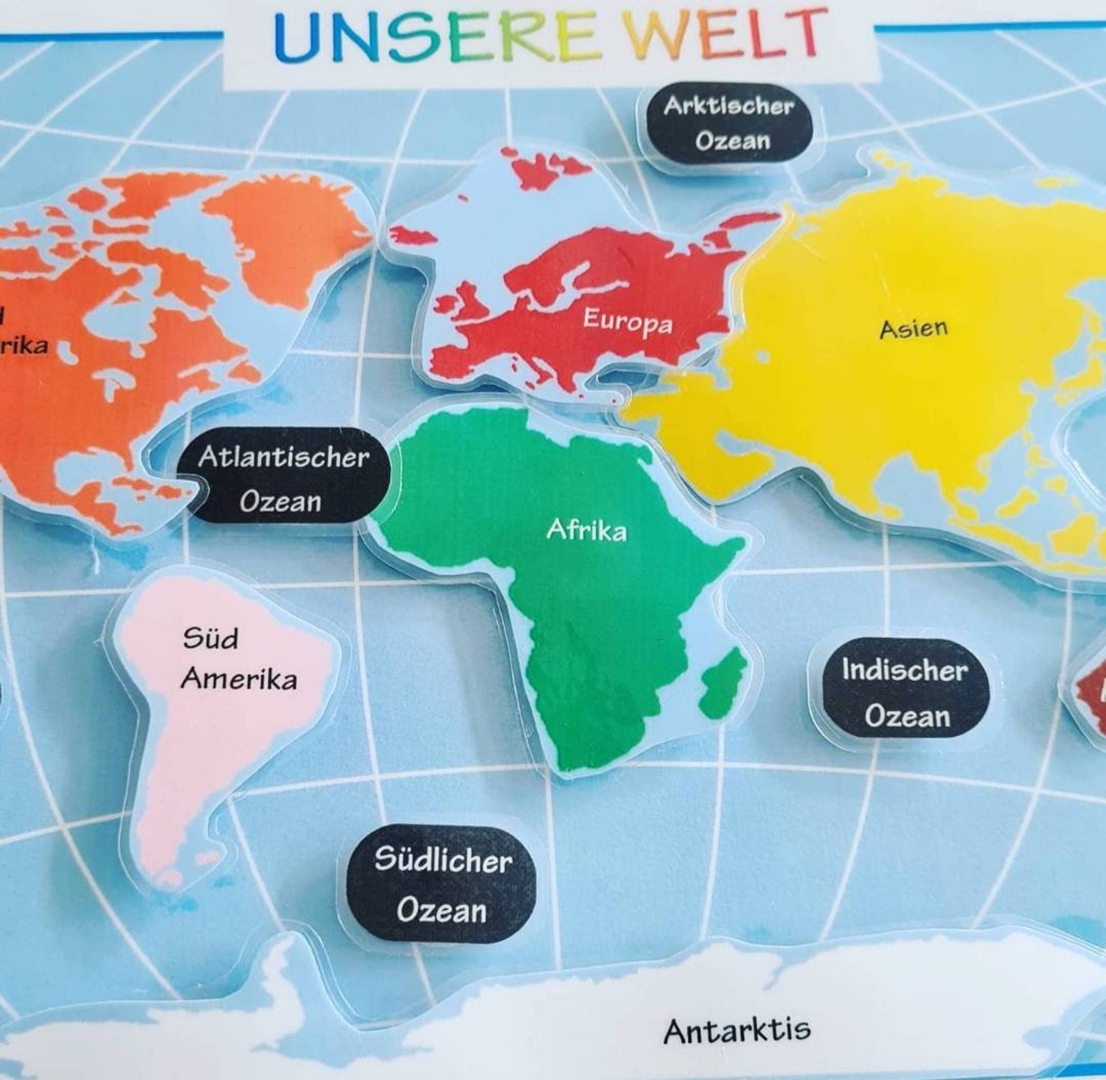 Weltkarte Montessori, Kontinente und Ozeane, Unsere Welt, Grundschule
