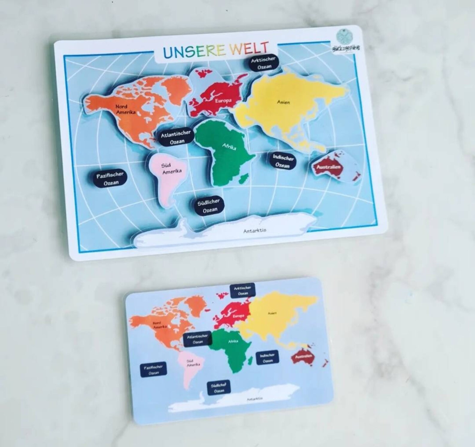  Weltkarte Montessori, Kontinente und Ozeane, Unsere Welt, Grundschule Motiv 