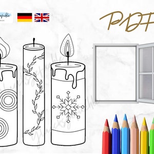 PDF Christmas window pictures, candles, Printable Candle Christmas