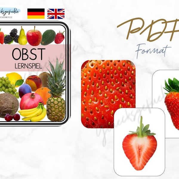 PDF 3D Fruit, Montessori, Homeschool Learning, PDF 3D Fruit Game, English & German