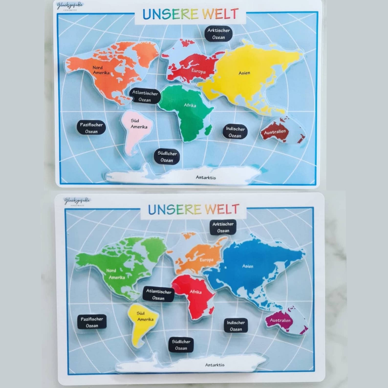 Weltkarte Montessori, Kontinente und Ozeane, Unsere Welt, Grundschule