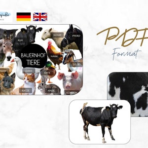 PDF Farm Animals, Game, Montessori, Educational Game, PDF Farm Animals, English & German