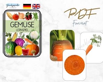 PDF 3D Gemüse, Montessori, Lernspiel, Homeschool Learning, PDF 3D Vegetables, Deutsch & English