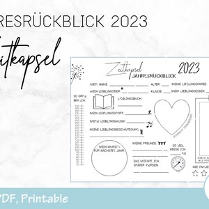 PDF Printable Zeitkapsel - Jahresrückblick 2023, Countdown Tüte Beschäftigungsideen, Silvester, Neujahr, 2024, Montessori